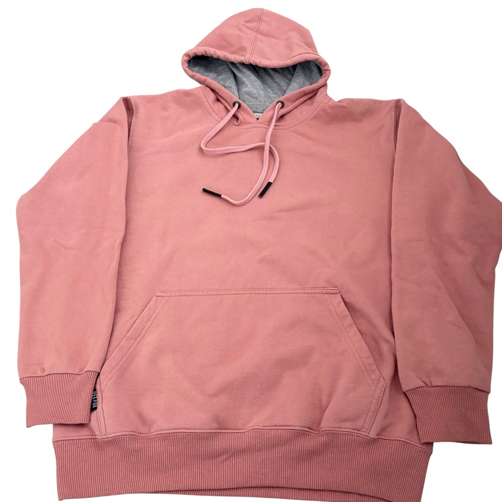 Ree Fox Mens Pullover Hoodie Dusty Rose Pink Grey Lining Kangaroo Pocket Size L